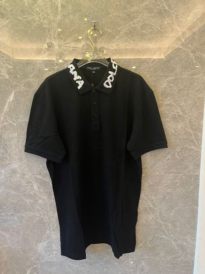 Camisa polo bordada Dolce &amp; Gabbana com gola com logotipo