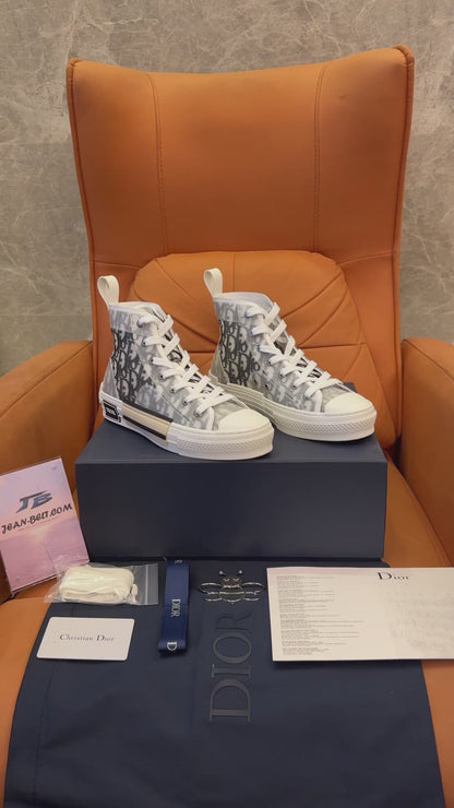 Tênis Dior b23 cano alto branco e preto Dior Oblique Canvas