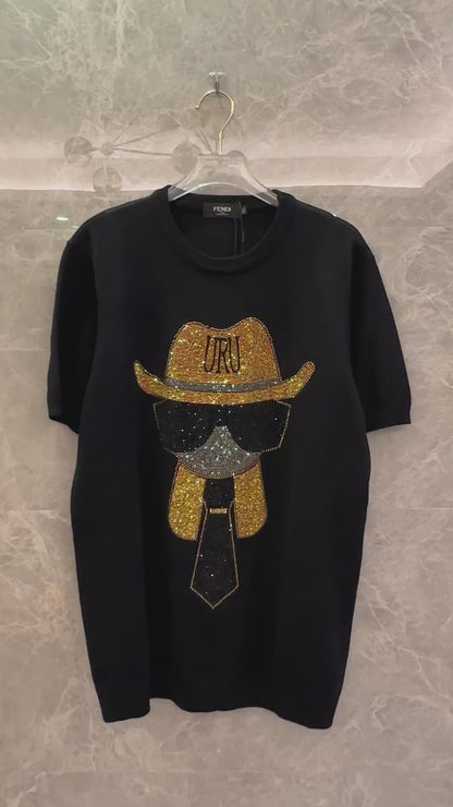 Camisa de malha Fendi com losangos, personagem de desenho animado Lafayette