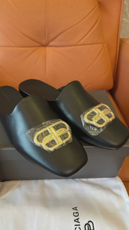 Balenciaga Leather Mule Slippers with BB Logo