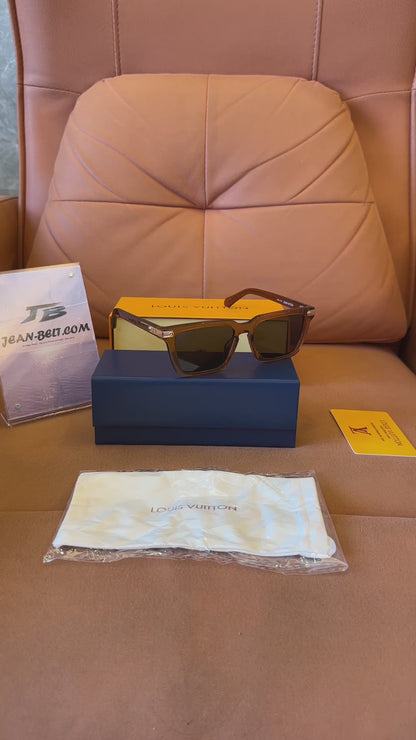 Óculos de sol quadrados Louis Vuitton LV marrom