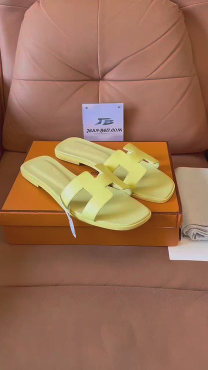 Zapatilla de piel Hermes naranja Swift