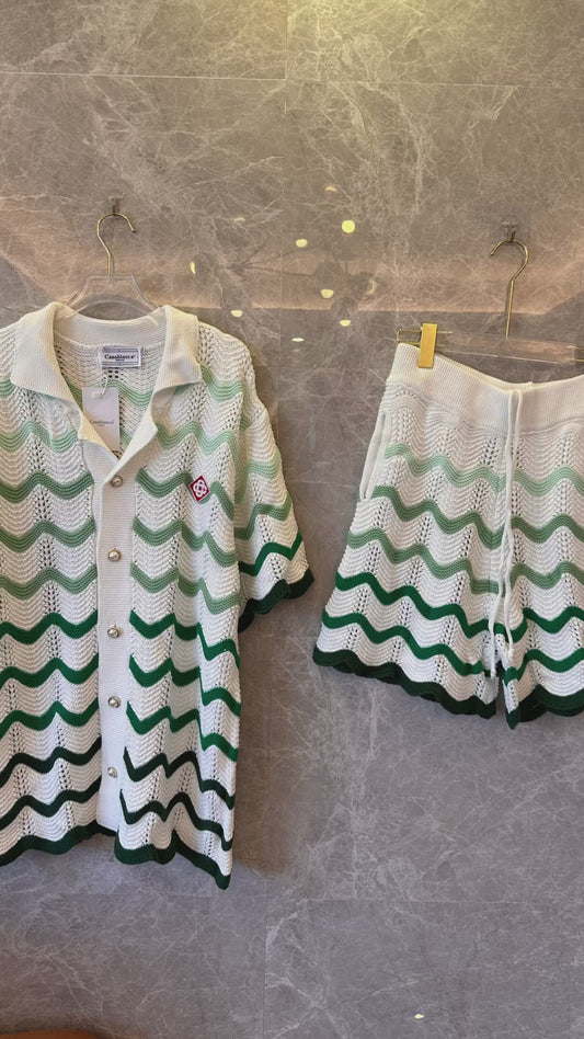 Ensemble de chemise en tricot Casablanca 24ss x shorts 2 pièces blanc vert